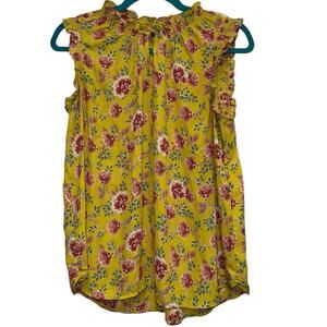 LOFT Floral Ruffle Sleeveless Blouse Petite Large Yellow Boho Top